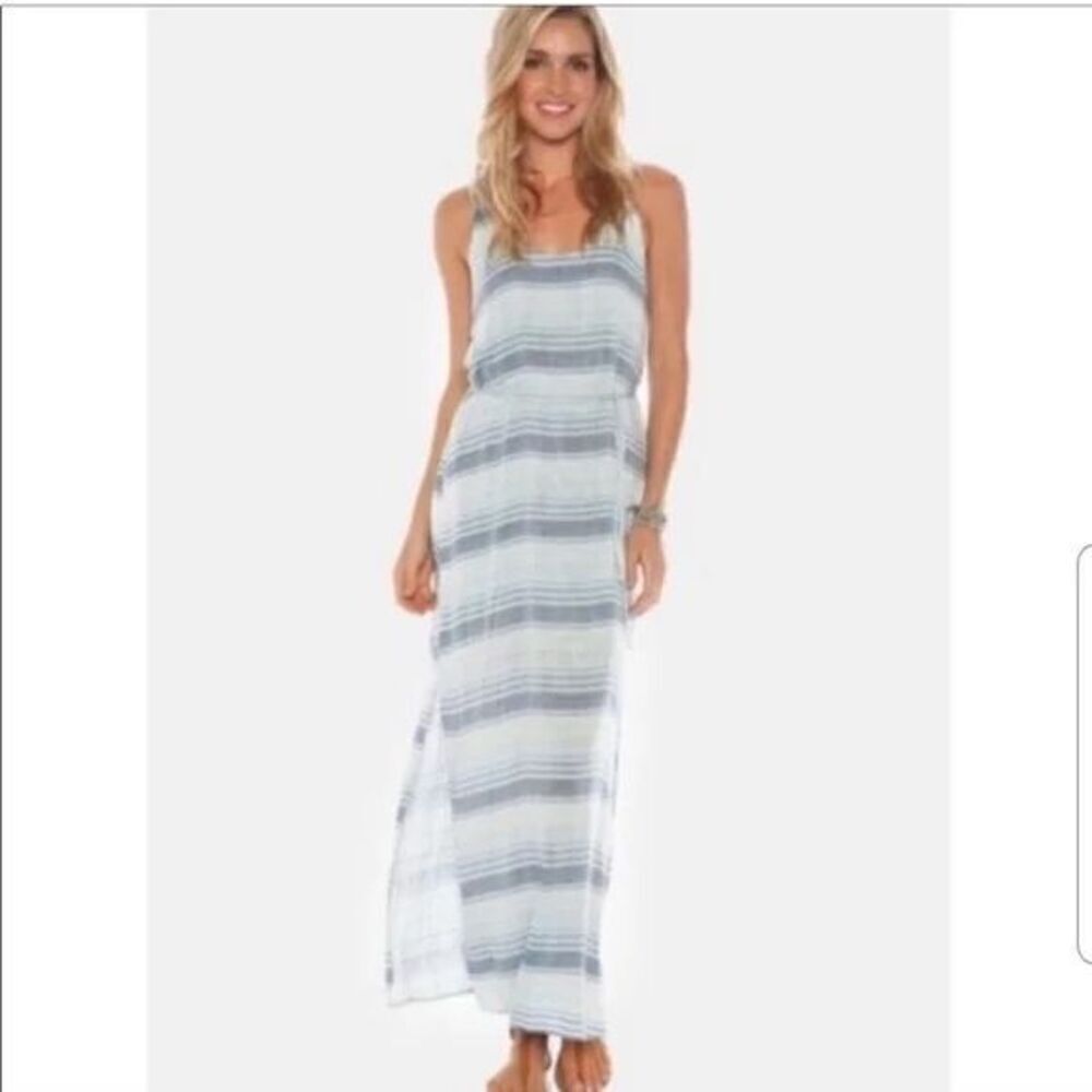 Anthropologie Cloth & Stone Blue White Striped Scoop Maxi Dress women  Mediun